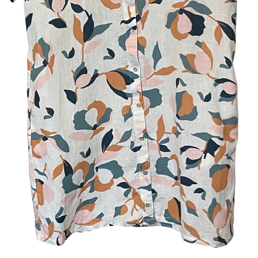 Rachel Zoe Women Linen Shirt Dress Size L Abstract Floral Coastal Resort Pockets - Picture 5 of 14